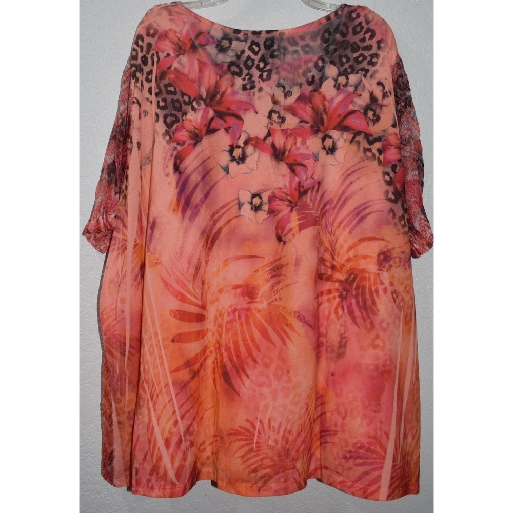 Liz and Me 4X Top Hawiian Tropical Mesh Overlay Embroidered Lined Short‎ Sleeve - Picture 2 of 16